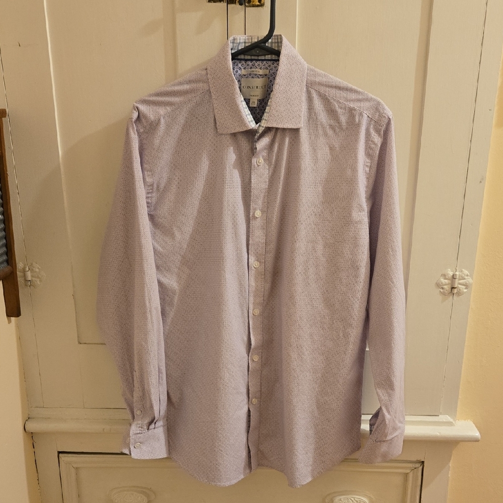 Construct purple and blue micro print mens l/s dress shirt Sz 16.5 (34/35) Slim